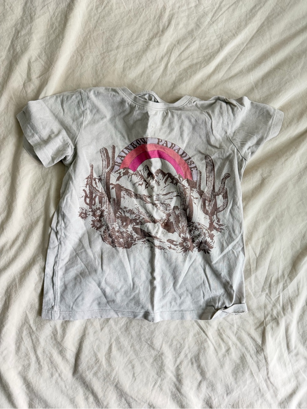 Cotton On Light Gray Tee with Pink Rainbow Desert Graphic